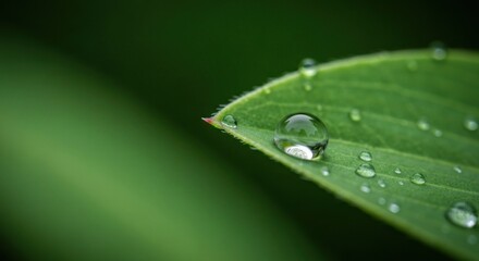 Close-up of a dew-kissed leaf, vibrant green tones