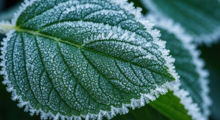 Close-up of a frosted green leaf