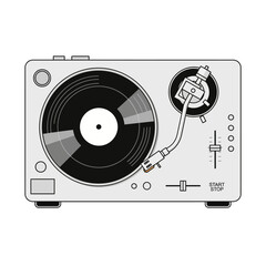DJ Turntable Vector, Minimal Music Party Illustration, Flat Audio Mixer Icon, Simple Nightlife Clipart Isolated on White