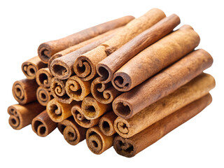 A pile of cinnamon sticks, isolated on transparent background