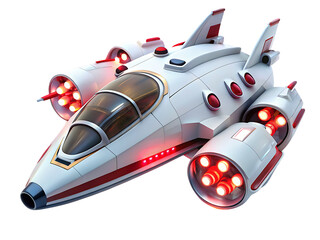 Futuristic white spaceship with red accents and glowing lights  isolated on white background ,PNG. AI Generated