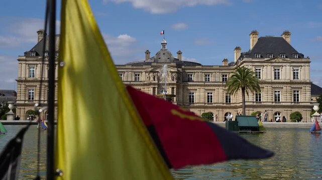 Mini sail Boats for kids in the fountain in Luxembourg Gardens in Paris, France