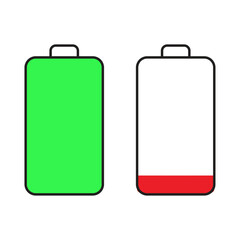 Battery Charge Level Icons Full and Low Power Status Indicators in Flat Design