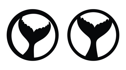 Two Whale fins inside circles on a white background. icon symbol, Whale fin logo, Whale fin icon