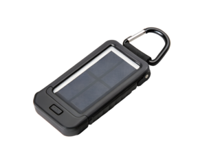 Solar power bank with carabiner isolated on transparent background