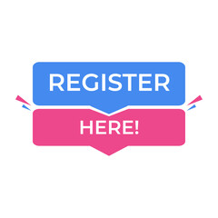 Register Here Button Vector with Speech Bubble Design in Blue and Pink