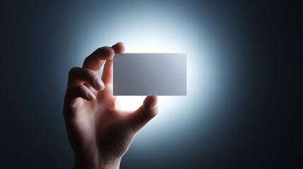 A hand holding a white business card