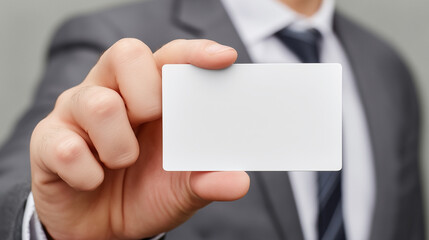A man is holding a white business card