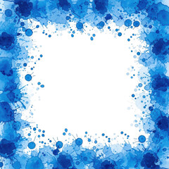 Fototapeta premium Abstract blue watercolor splatter border frame with black center isolated on transparent background