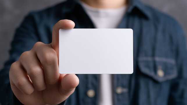 A person is holding a white card in their hand