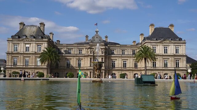 Boats in the fountain in Luxembourg Gardens in Paris, France