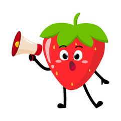 Cute Hand Drawn Strawberry Speaking Through Megaphone Bravely