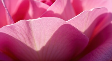 Close-up view of delicate pink rose petals. Soft, textured petals overlap in intricate patterns