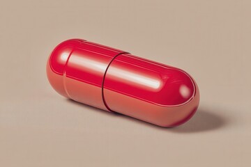Bright Red Capsule Resting on a Neutral Background