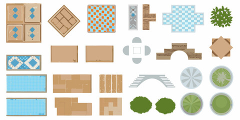 Top down view collection of architectural elements and garden features for landscape design © Milton