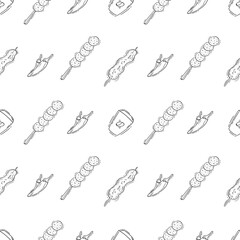 doodle food and beverage seamless pattern. food background