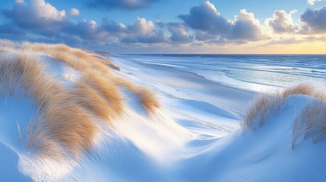 Winter Dunes Beach Sunrise Scenic Landscape - Powered by Adobe