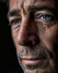 Obraz premium Intense Gaze: Portrait of a man with striking blue eyes and dark mood