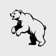 Stylized illustration of a roaring grizzly bear standing on hind legs