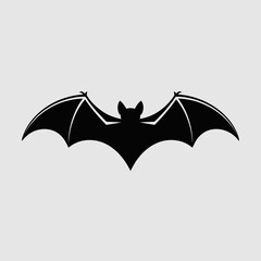 Black silhouette of a bat with spread wings on a light gray background