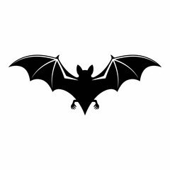 Silhouette of a black bat with outstretched wings on a white background