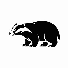 Black and white illustration of a badger standing profile