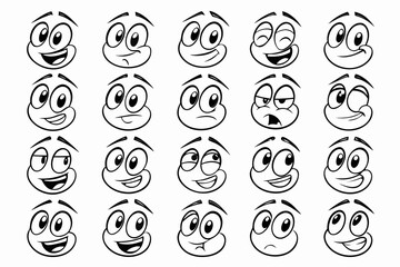 Cartoon retro faces. Vintage emotional face with mascot characters funny faces , eyes and mouths elements.	