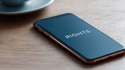 Smartphone Displaying the Word Rights on a Wooden Table