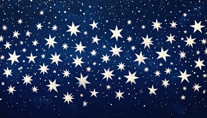 Celestial Midnight Blue Backdrop Featuring White Stars in Night Sky Pattern with Dreamy Texture for Festive Christmas Background 140 Characters