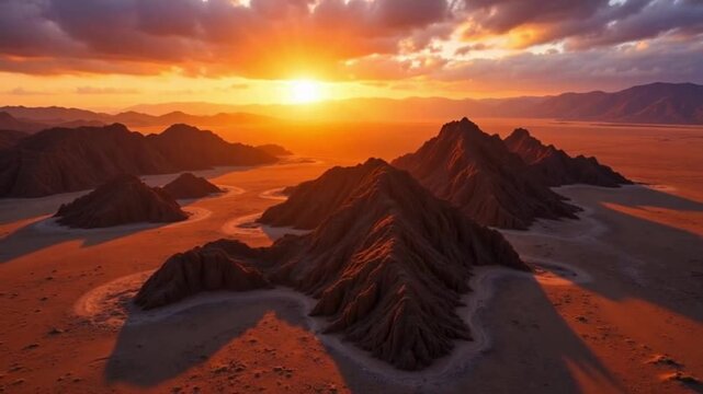 Aerial view of yardang landform desert landscape at sunset in Xinjiang China