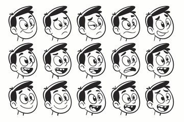 Cartoon Boy Head Expressions Set Happy Sad Angry Surprised and More