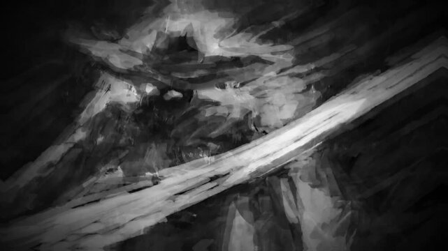 Scary maniac in a big hat waves a knife. Dark 2d animation. Motion graphics for VJ loops and music clips. 4K grunge video with brush strokes. Animated film nightmares for creepy Halloween. 
