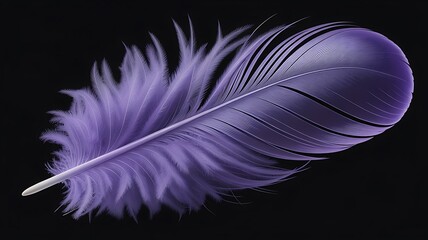 A delicate purple feather with intricate details, isolated on a black background, symbolizing lightness and elegance
