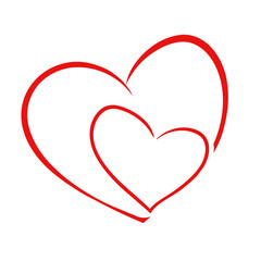 Two intertwined red hearts in a minimalist design for love and romance themes