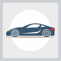 Stylized illustration of a dark blue sports car against a neutral background in a minimalist style