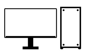 Minimal Line Art of Desktop Computer with Monitor and CPU