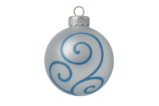 Silver christmas ball ornament showing blue swirls on transparent background - Powered by Adobe