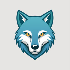 Stylized Teal Wolf Head Illustration with Geometric Design and Bright Yellow Eyes