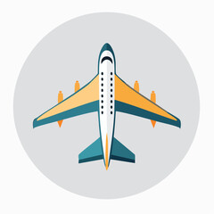 Vector illustration of a stylized airplane design within a circular frame for aviation themes
