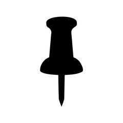 Single black push pin isolated on a white background for office use