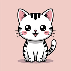 Vector art of cute cartoon cat vector illustration funny cat character with happy face isolated on pink background kawaii cat mascot for kids, children, baby, tshirt, sticker, print, decoration, card,