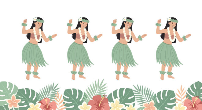 Graceful Hawaiian hula dancer in traditional costume illustration.