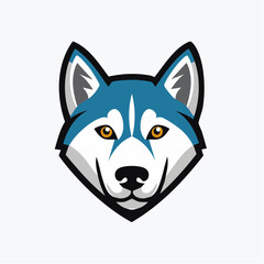 Vibrant husky logo illustration featuring a striking blue, white, and black geometric design