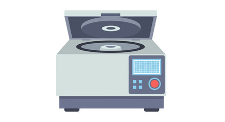 Laboratory Centrifuge Machine with Open Lid and Digital Display.