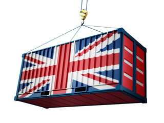 Cargo container with flag of Britain on transparent background. 3D illustration