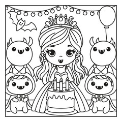 Cute princess birthday party with friendly monsters