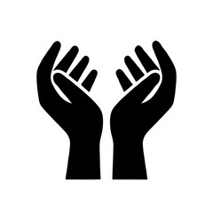 Obraz premium Silhouetted open hands raised upward in a minimal graphic style on white background, symbolizing support, care, and generosity
