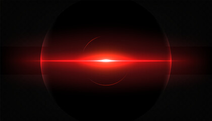 Abstract neon laser light effect with glowing red lines and digital beams on a dark background. Sparkling shine, bright radiance and futuristic technology design. Vector illustration 