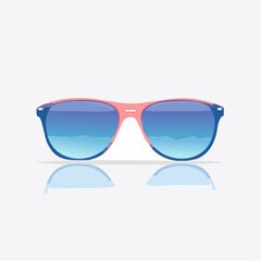 Vibrant sunglasses with a pink frame and blue lenses, stylish and reflective accessory