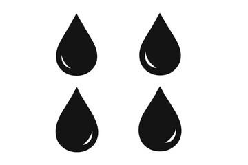 Set of black drop silhouette icons. Vector liquid droplet shape symbol. Water, oil, blood, or ink drop graphic element. Flat simple tear shape design for logo, web, or app.